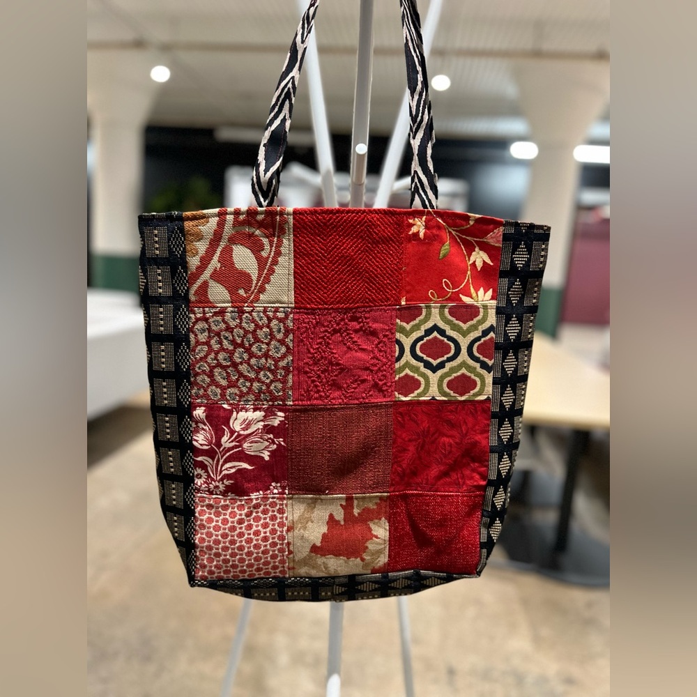 Patchwork Tote Bag - Red And Black - image 2
